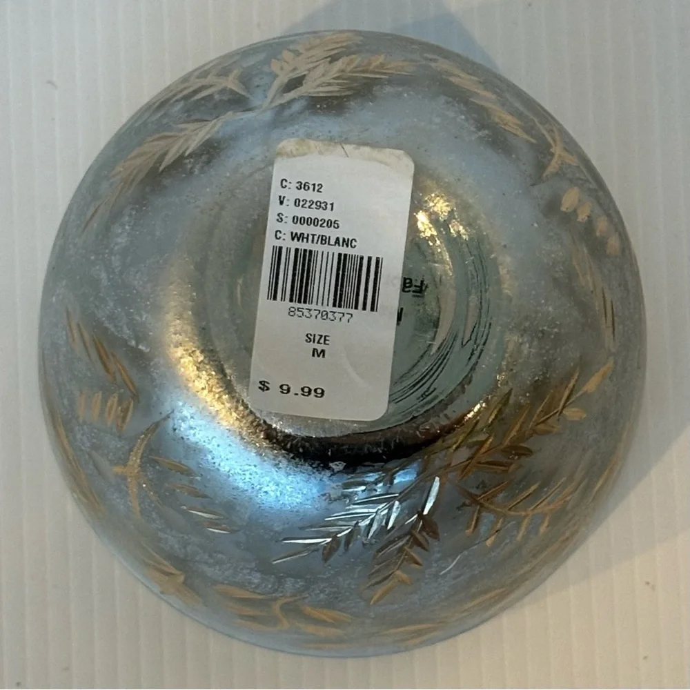 Anthropologie Silver/gold Etched Leaves Autumn Splendor Planter NWT